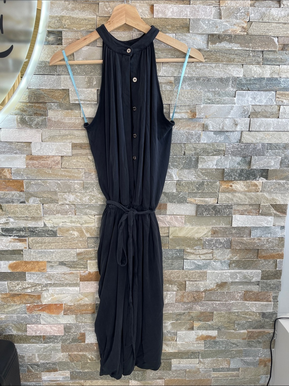 🇨🇦 Marciano Black One-Shoulder Button-Front Midi Dress with Waist Tie